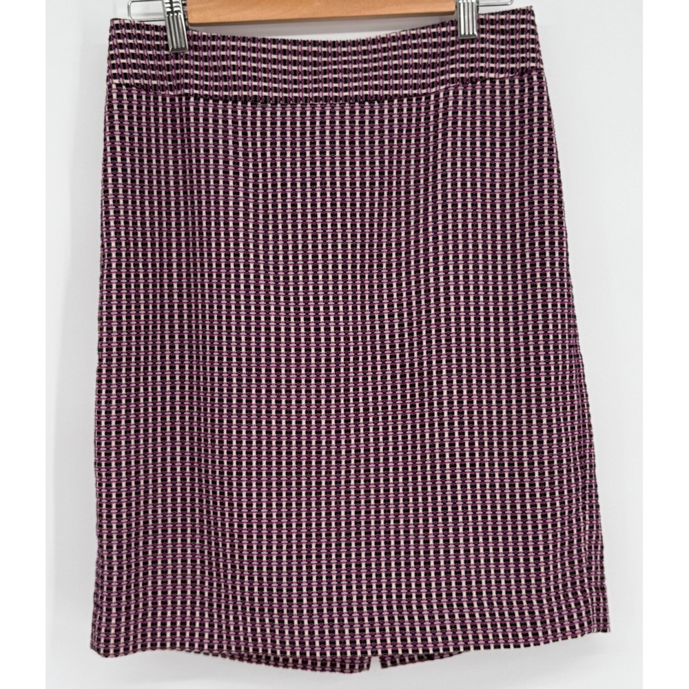 Ann Taylor Womens Magenta Black Geometric Woven Tweed Pencil Skirt Cotton Sz 4